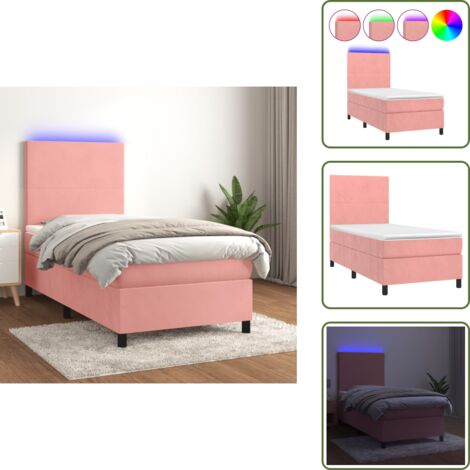 Letto rosa - vidaXL Letto a Molle con Materasso e LED Rosa 100x200 cm in Velluto - Letto in velluto