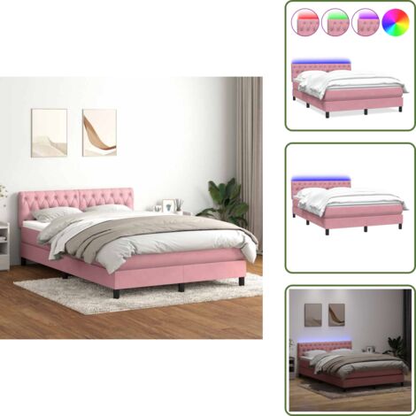 Letto Rosa - vidaXL Letto a Molle con Materasso e LED Rosa 160x210 cm in Velluto - Letto in Velluto