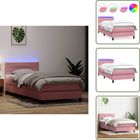Letto Rosa - vidaXL Letto a Molle con Materasso e LED Rosa 90x210 cm Velluto - Letto con testiera regolabile