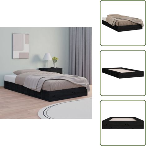 Letto salvaspazio - vidaXL Giroletto Nero 75x190 cm Small Single in Legno Massello - Letto in pino