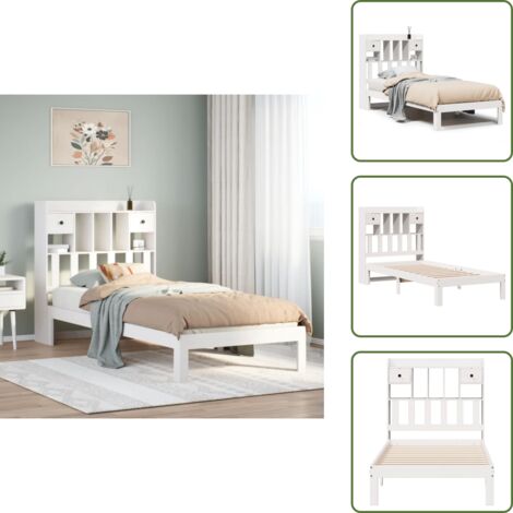 Letto salvaspazio - vidaXL Letto Libreria senza Materasso Bianca 90x200 cm Legno di Pino - Testiera con scomparti