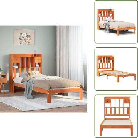 Letto salvaspazio - vidaXL Letto Libreria senza Materasso Marrone Cera 100x200 cm in Pino - Letto con testiera