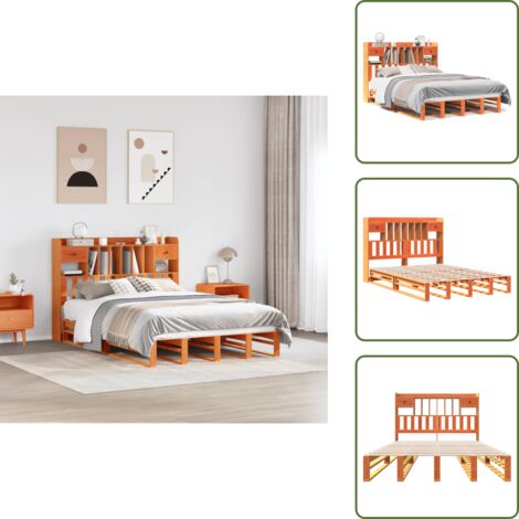 Letto salvaspazio - vidaXL Letto Libreria senza Materasso Marrone Cera 160x200 cm in Pino - Letto in pino