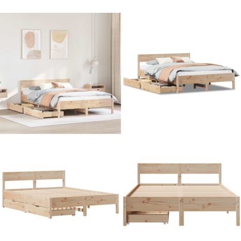 Letto senza Materasso 120x190 cm in Legno Massello di Pino - Letto con testiera - Letto in legno