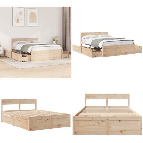 Letto senza Materasso 120x190 cm in Legno Massello di Pino - Letto in legno - Letto con cassetti