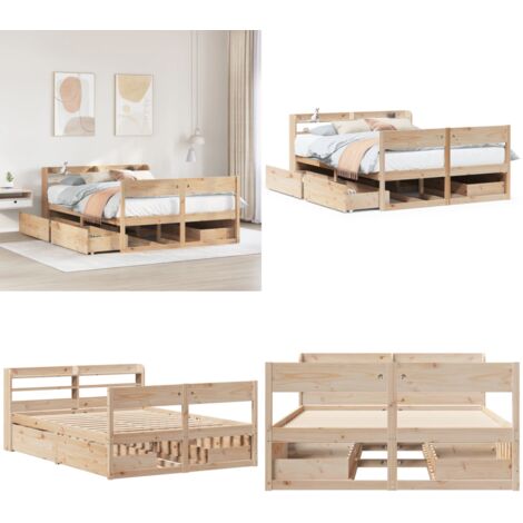 Letto senza Materasso 120x200 cm in Legno Massello di Pino - Letto in legno - Letto con cassetti