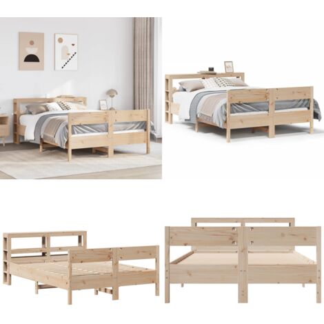 Letto senza Materasso 120x200 cm in Legno Massello di Pino - Letto in legno - Letto con testiera