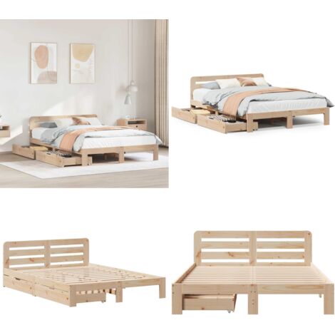 Letto senza Materasso 135x190 cm in Legno Massello di Pino - Letto in legno massello - Letto con base a doghe