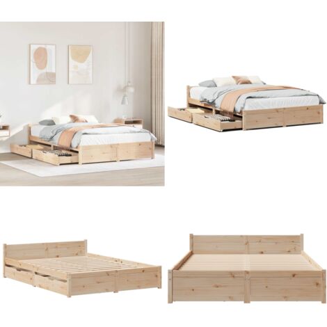 Letto senza Materasso 135x190 cm in Legno Massello di Pino - Letto in legno massello - Letto con testiera