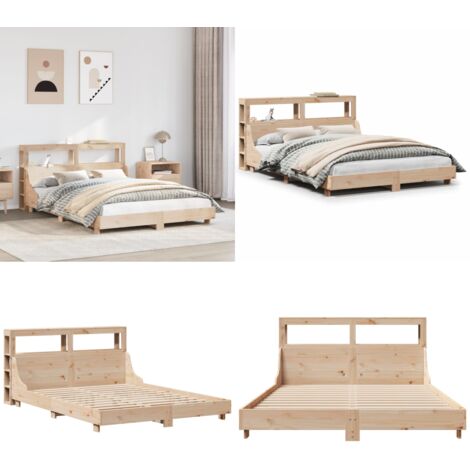Letto senza Materasso 140x190 cm in Legno Massello di Pino - Letto in legno - Letto con testiera