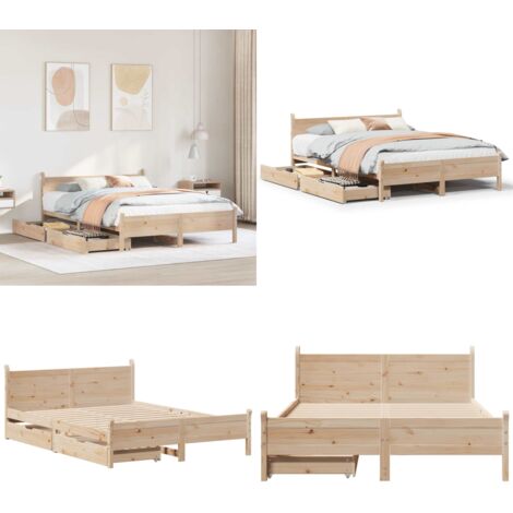 Letto senza Materasso 140x190 cm in Legno Massello di Pino - Letto in legno massello - Letto con base a doghe