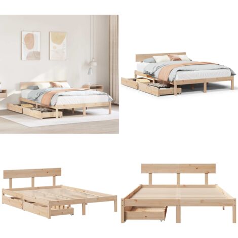 Letto senza Materasso 140x190 cm in Legno Massello di Pino - Letto in legno massello - Letto con cassetti
