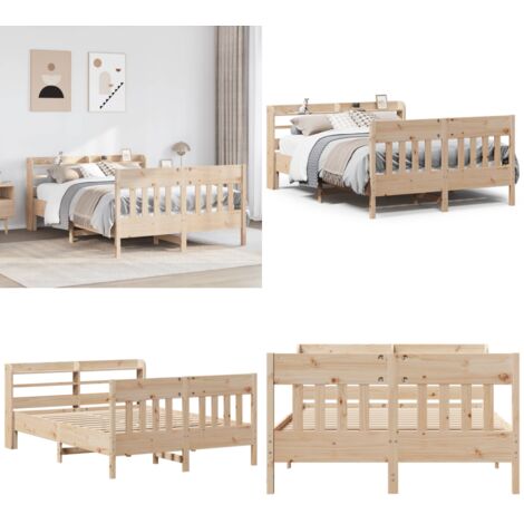 Letto senza Materasso 160x200 cm in Legno Massello di Pino - Letto in legno - Letto con testiera