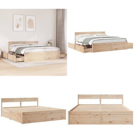 Letto senza Materasso 200x200 cm in Legno Massello di Pino - Letto in legno - Letto con cassetti