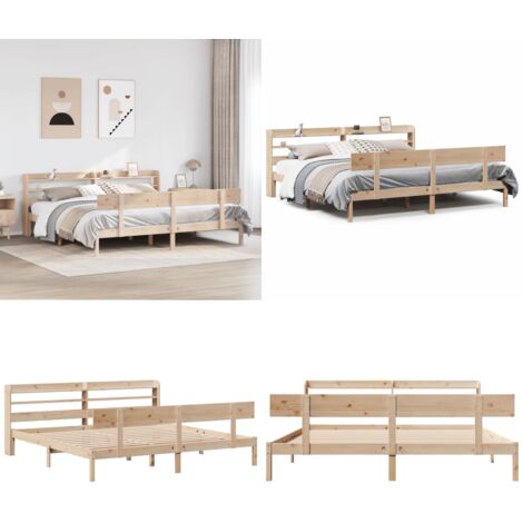 Letto senza Materasso 200x200 cm in Legno Massello di Pino - Letto in legno - Letto con ripiano