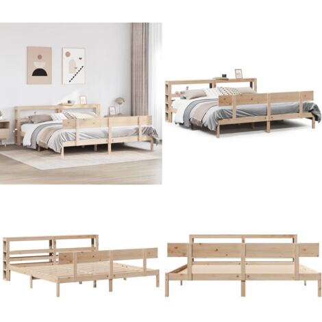 Letto senza Materasso 200x200 cm in Legno Massello di Pino - Letto in legno - Letto con testiera autoportante