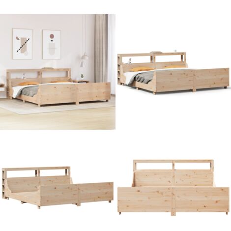 Letto senza Materasso 200x200 cm in Legno Massello di Pino - Letto in legno - Testiera autoportante