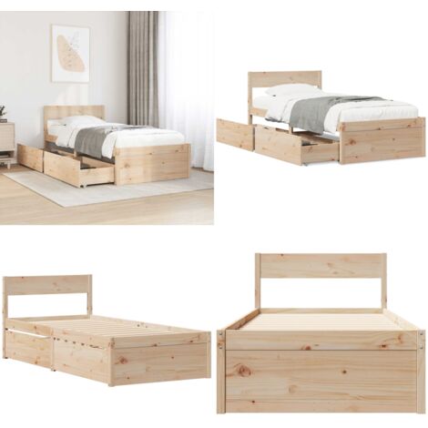 Letto senza Materasso 75x190 cm in Legno Massello Pino - Letto in legno - Letto con cassetti