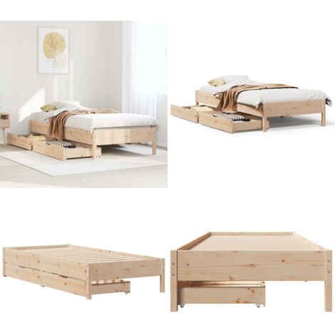 Letto senza Materasso 75x190 cm in Legno Massello Pino - Letto in legno - Letto con cassetti