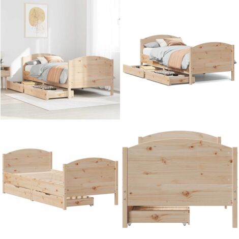 Letto senza Materasso 75x190 cm in Legno Massello Pino - Letto in legno - Letto con cassetto