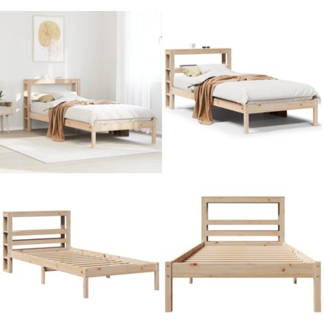 Letto senza Materasso 75x190 cm in Legno Massello Pino - Letto in legno - Letto con testiera autoportante