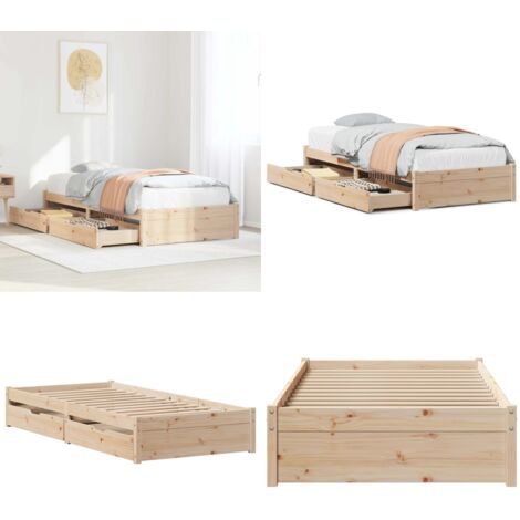 Letto senza Materasso 75x190 cm in Legno Massello Pino - Letto in legno massello - Letto con cassetti