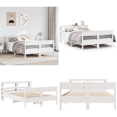 Letto senza Materasso Bianco 120x190 cm Legno Massello di Pino - Letto con testiera - Letto in legno