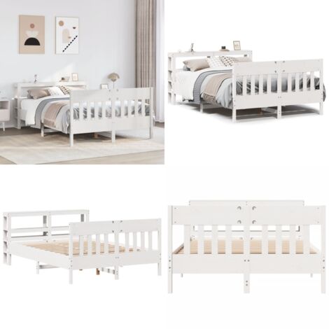 Letto senza Materasso Bianco 120x190 cm Legno Massello di Pino - Letto con testiera - Letto in legno