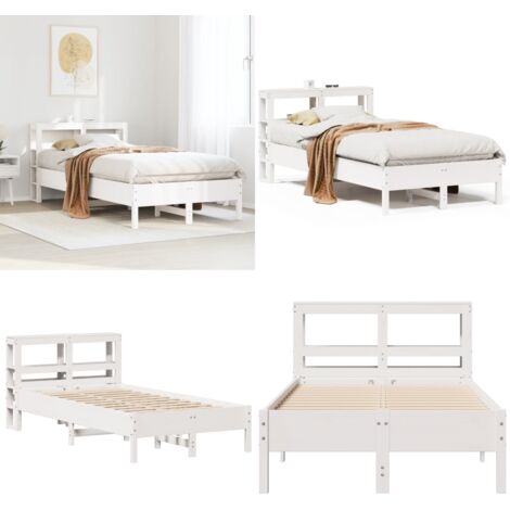 Letto senza Materasso Bianco 120x190 cm Legno Massello di Pino - Letto con testiera - Letto in legno