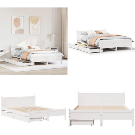 Letto senza Materasso Bianco 120x190 cm Legno Massello di Pino - Letto in legno - Letto con base a doghe