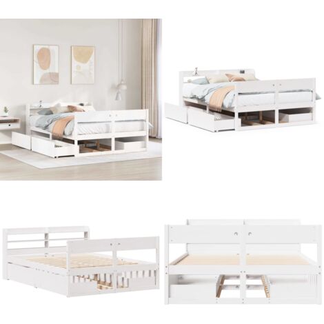 Letto senza Materasso Bianco 120x190 cm Legno Massello di Pino - Letto in legno - Letto con cassetti