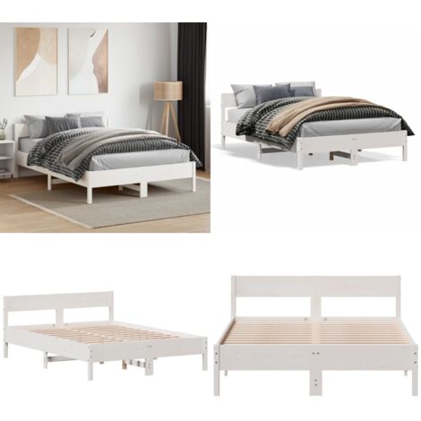 Letto senza Materasso Bianco 120x190 cm Legno Massello di Pino - Letto senza materasso - Letto in pino