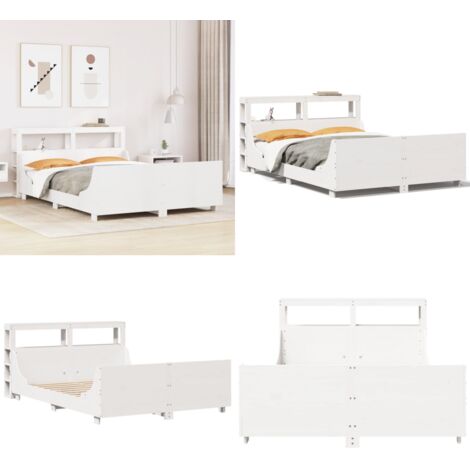 Letto senza Materasso Bianco 120x190 cm Legno Massello di Pino - Testiera letto - Letto con ripiano