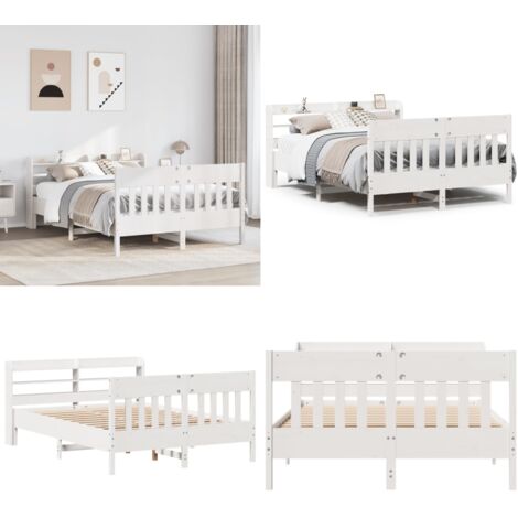 Letto senza Materasso Bianco 120x190 cm Legno Massello di Pino - Testiera letto - Letto con testiera