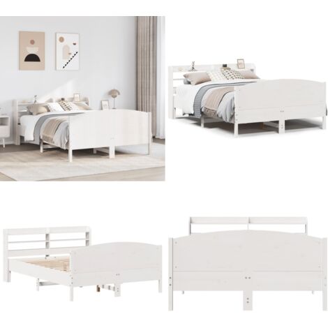 Letto senza Materasso Bianco 120x190 cm Legno Massello di Pino - Testiera letto - Letto con testiera