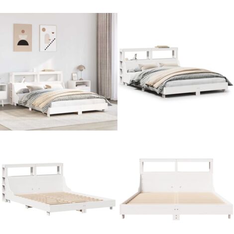 Letto senza Materasso Bianco 120x200 cm Legno Massello di Pino - Letto con testiera - Letto in legno