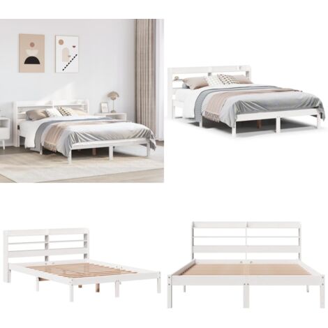 Letto senza Materasso Bianco 120x200 cm Legno Massello di Pino - Letto in legno - Letto con ripiano