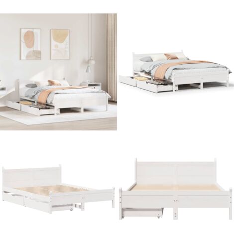 Letto senza Materasso Bianco 120x200 cm Legno Massello di Pino - Letto in legno - Letto con testiera