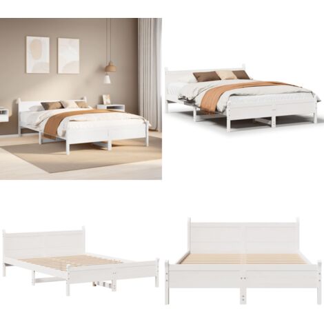 Letto senza Materasso Bianco 120x200 cm Legno Massello di Pino - Letto senza materasso - Letto con testiera