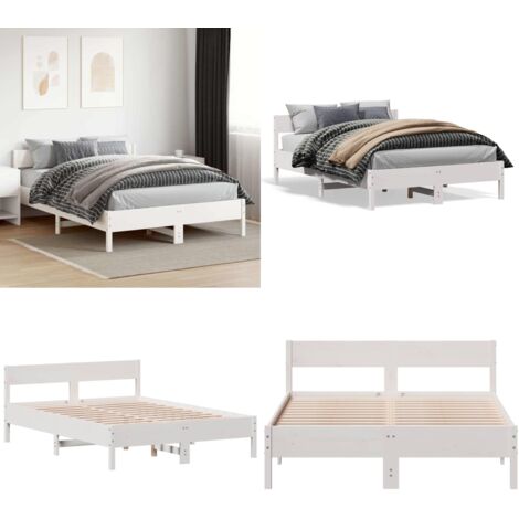 Letto senza Materasso Bianco 120x200 cm Legno Massello di Pino - Letto senza materasso - Letto in pino