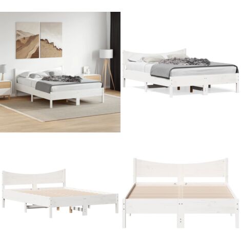 Letto senza Materasso Bianco 120x200 cm Legno Massello di Pino - Letto senza materasso - Letto in pino