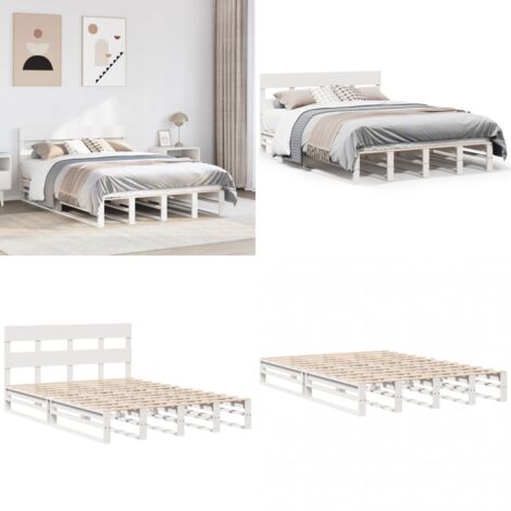 Letto senza Materasso Bianco 120x200 cm Legno Massello di Pino - Letto senza materasso - Letto in pino