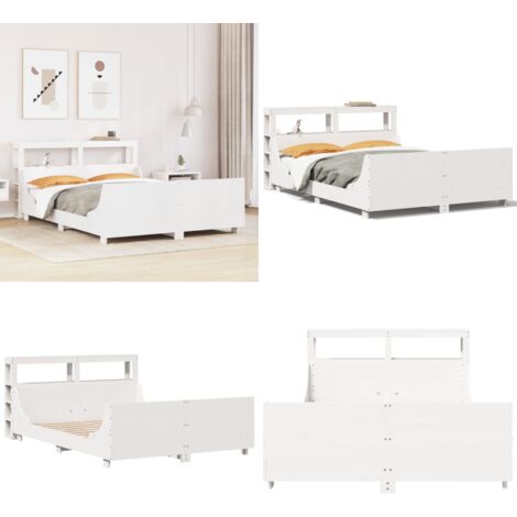 Letto senza Materasso Bianco 120x200 cm Legno Massello di Pino - Testiera letto - Letto con ripiano