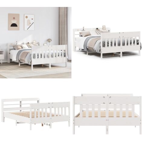 Letto senza Materasso Bianco 120x200 cm Legno Massello di Pino - Testiera letto - Letto con testiera