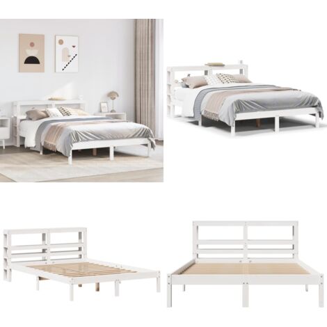 Letto senza Materasso Bianco 120x200 cm Legno Massello di Pino - Testiera letto - Letto in legno