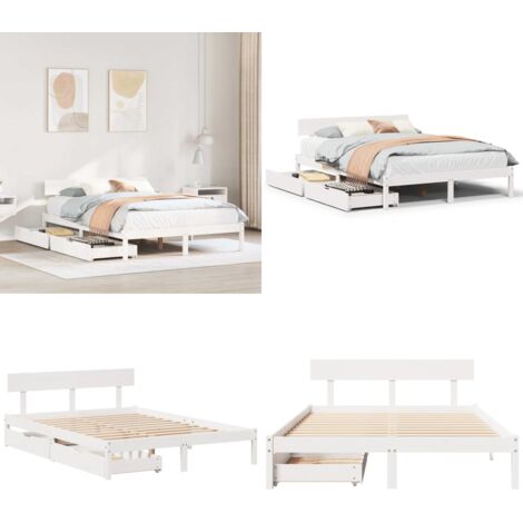 Letto senza Materasso Bianco 135x190 cm Legno Massello di Pino - Letto con doghe - Letto in legno