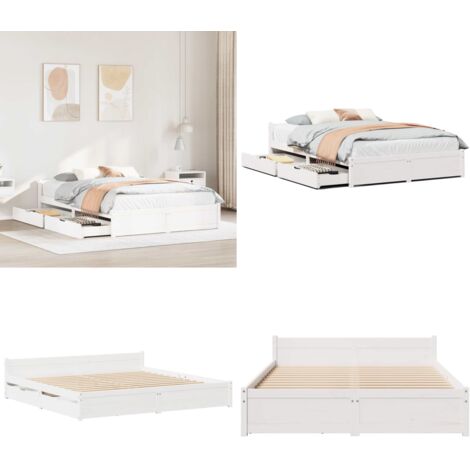 Letto senza Materasso Bianco 135x190 cm Legno Massello di Pino - Letto con doghe - Letto in legno