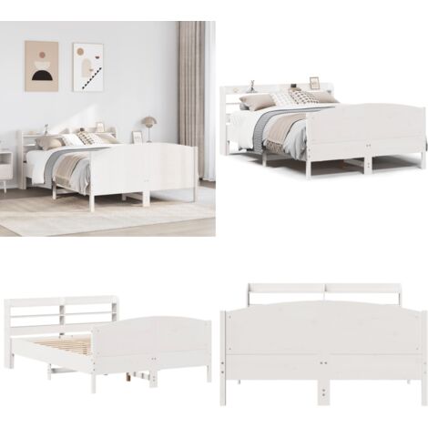 Letto senza Materasso Bianco 135x190 cm Legno Massello di Pino - Letto con testiera - Letto in legno