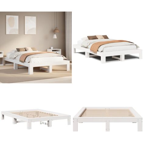 Letto senza Materasso Bianco 135x190 cm Legno Massello di Pino - Letto in legno - Letto con doghe