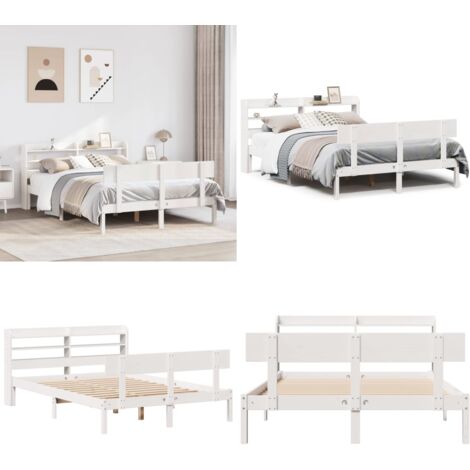 Letto senza Materasso Bianco 135x190 cm Legno Massello di Pino - Letto in legno - Letto con testiera autoportante